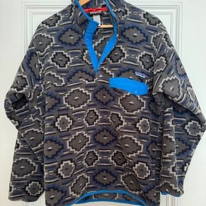 Patagonia Men’s S Synchilla Blue Gray Snap T Fleece Pullover Aztec Print Jacket